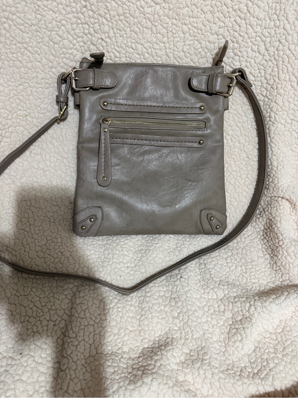 Miztique Taupe Crossbody Bag with Front Zip Pockets